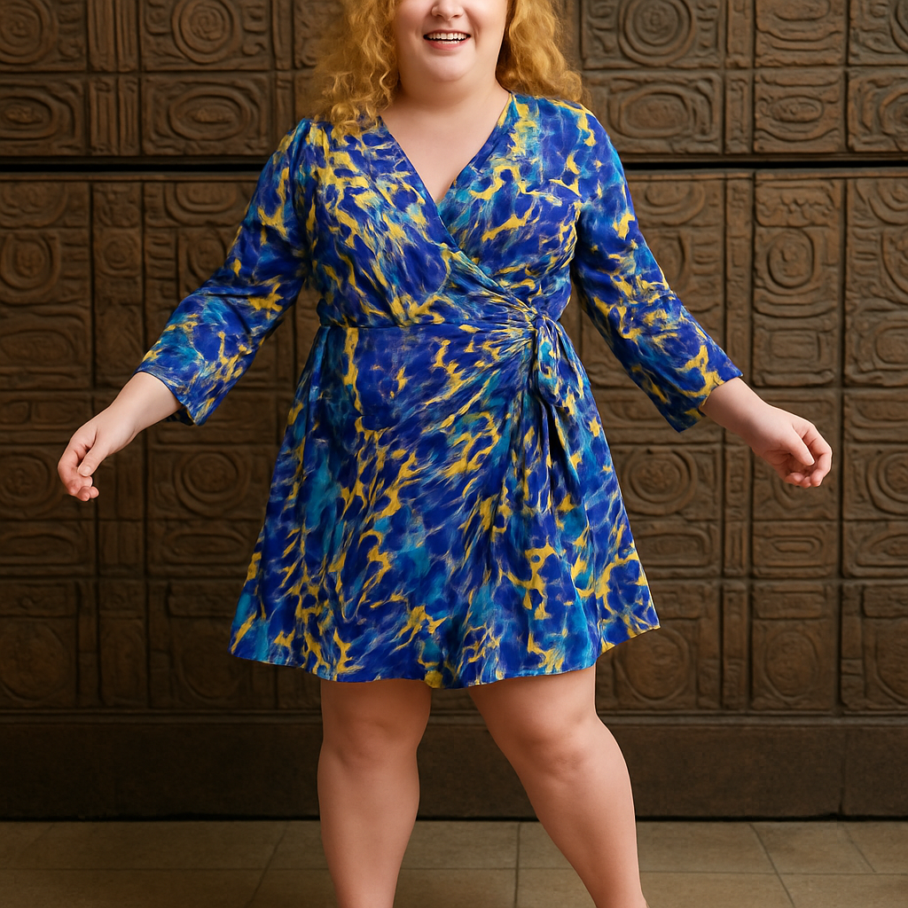 Animal Print Wrap Dress with Shirred Sleeve