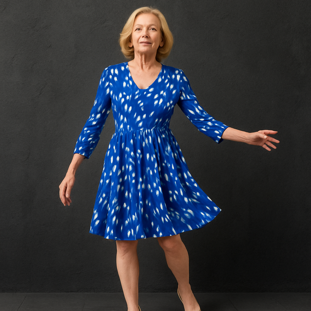 Cobalt Print Shirred Midi Dress