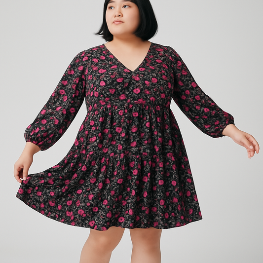 Black Floral Supersoft Smock Dress