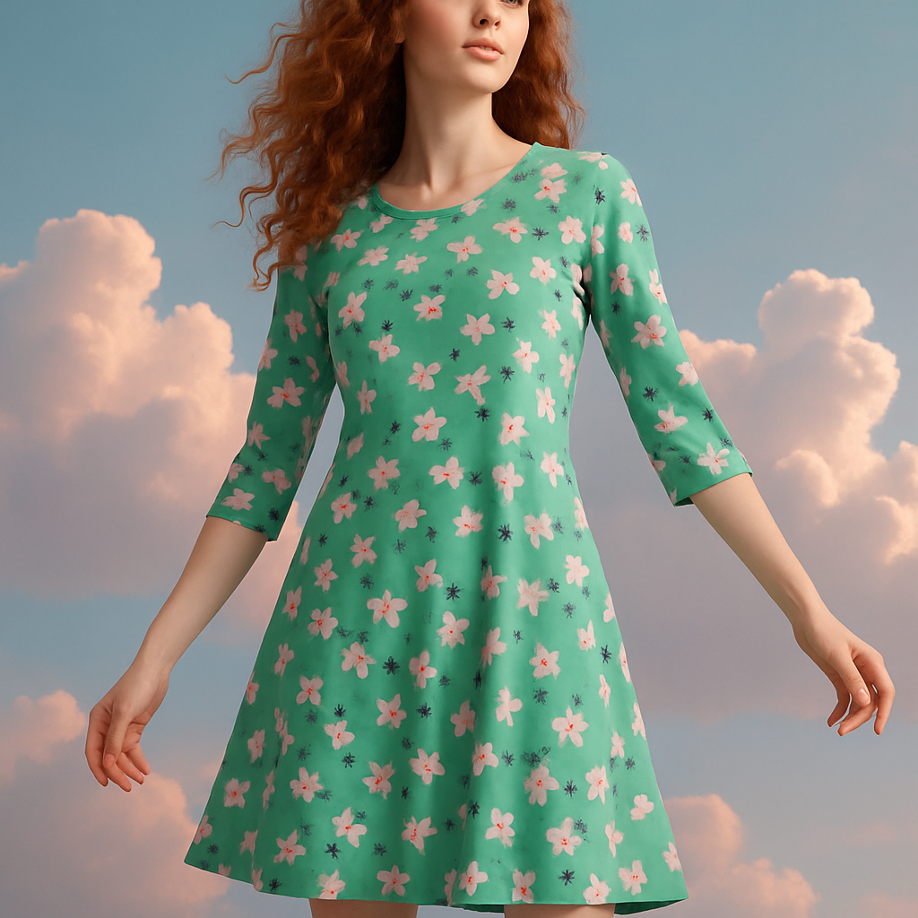 Green Floral Jersey Swing Dress