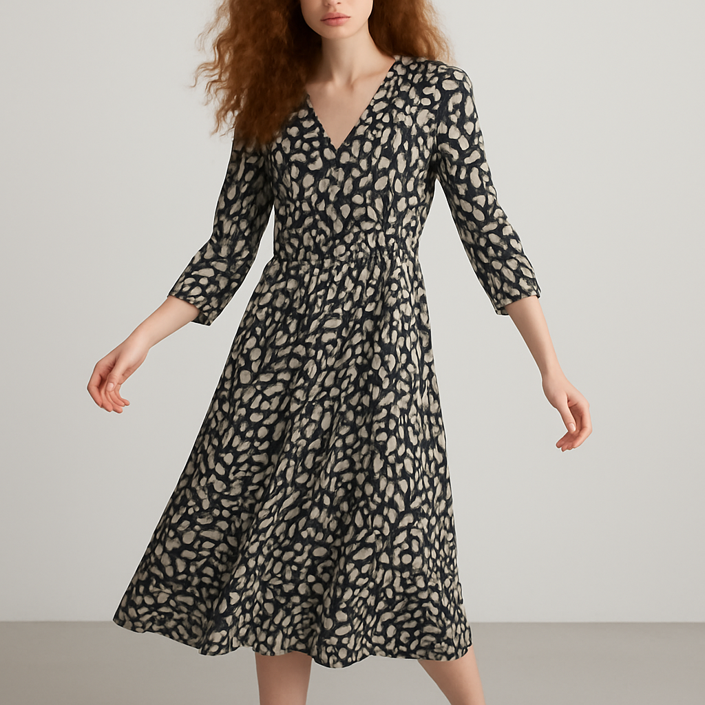 Mono Print Lace V Neck Dress FH934