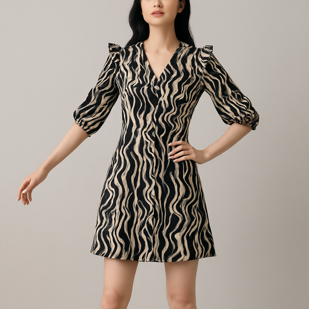 Printed Button Through Viscose Twill Shirt Dress