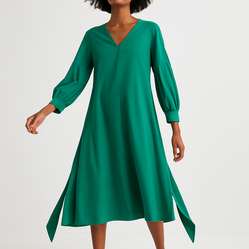 Green Balloon Sleeve Dress