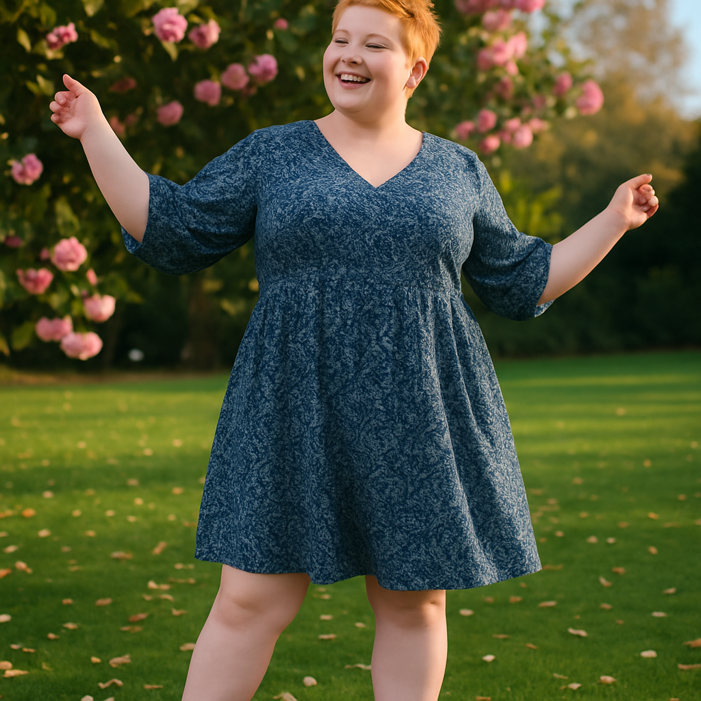 Blue Print Crepe Tea Dress
