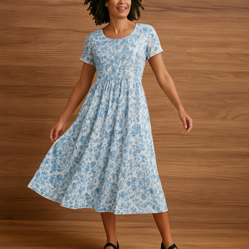 Blue Print Button Through Dress