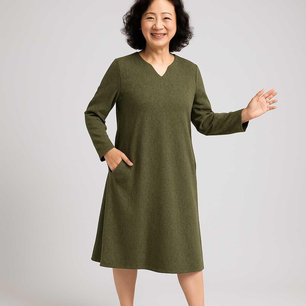 Green Print Pocket Shift Dress