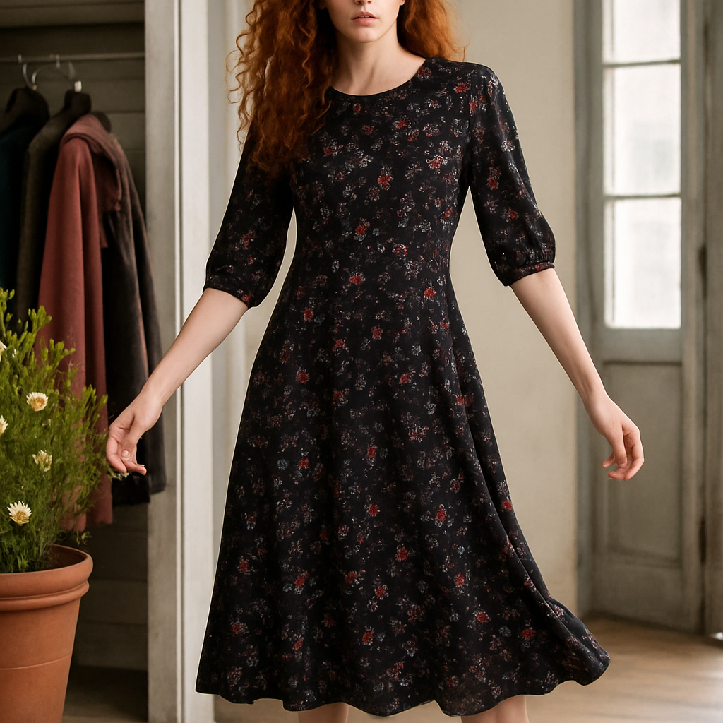 Black Multi Jersey A-Line Dress