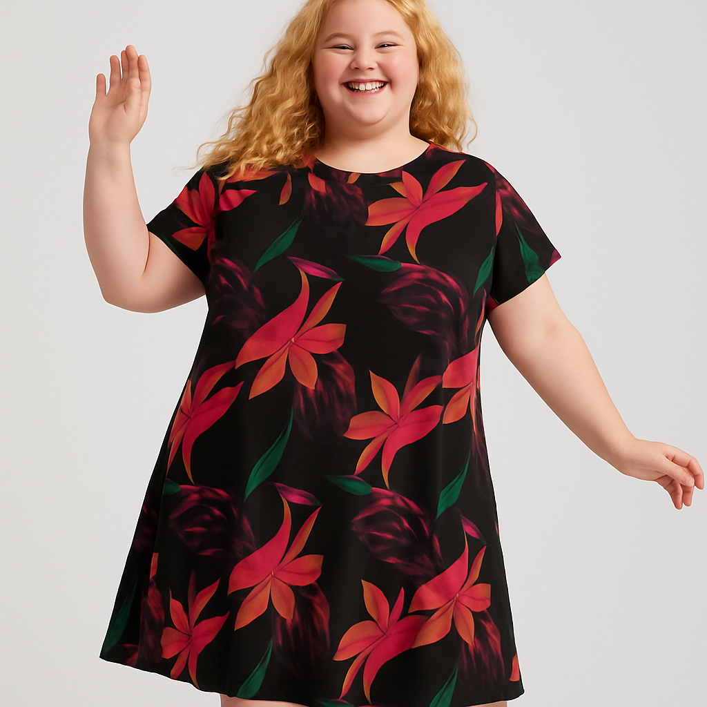 Black Palm Soft Touch Jersey Swing Dress