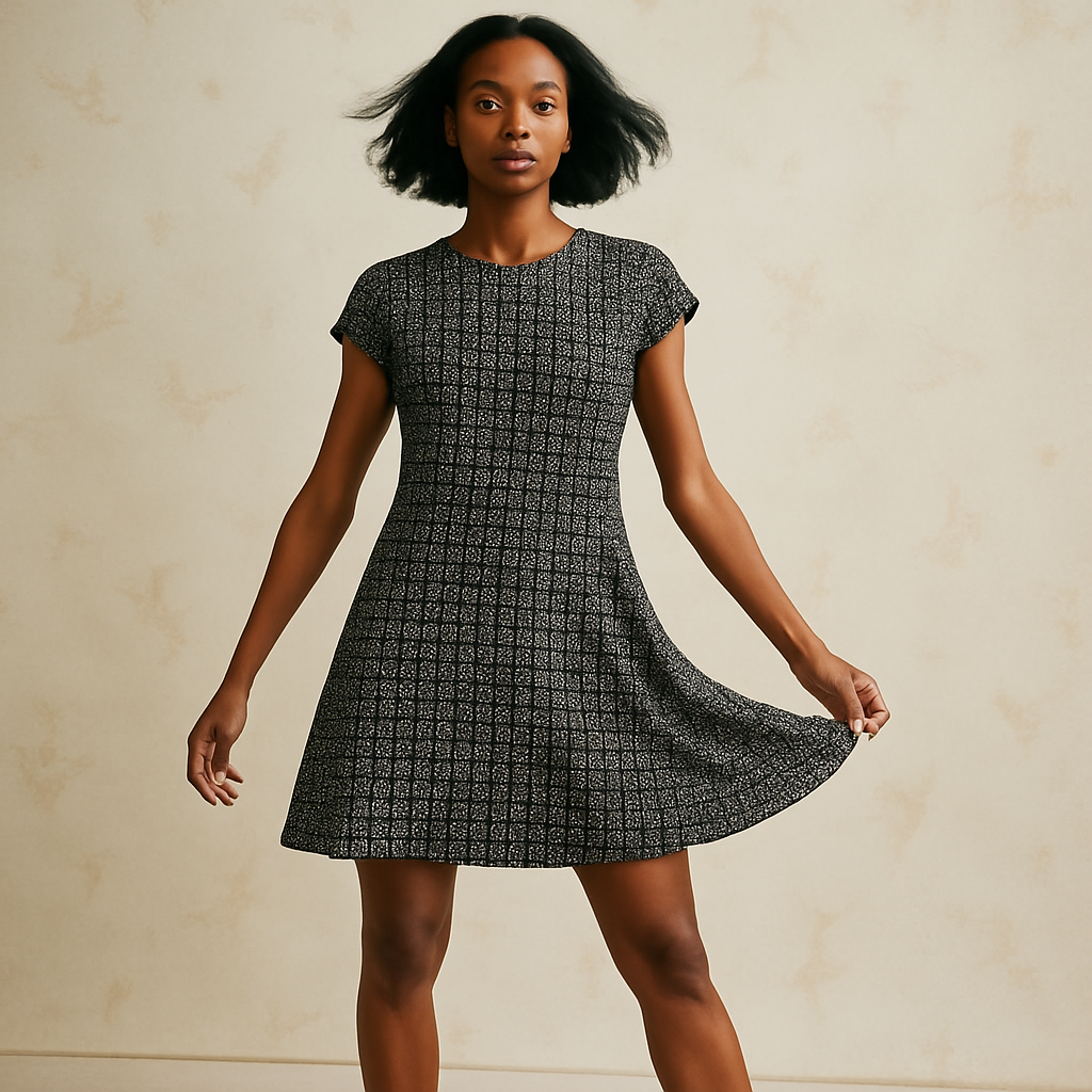 Black Print Jersey Swing Dress