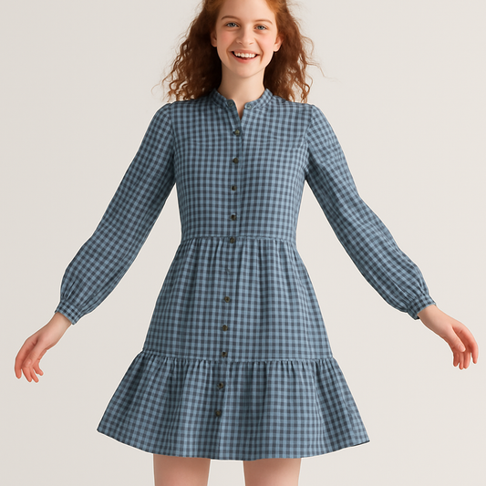 Blue Check Smock Shirt Dress