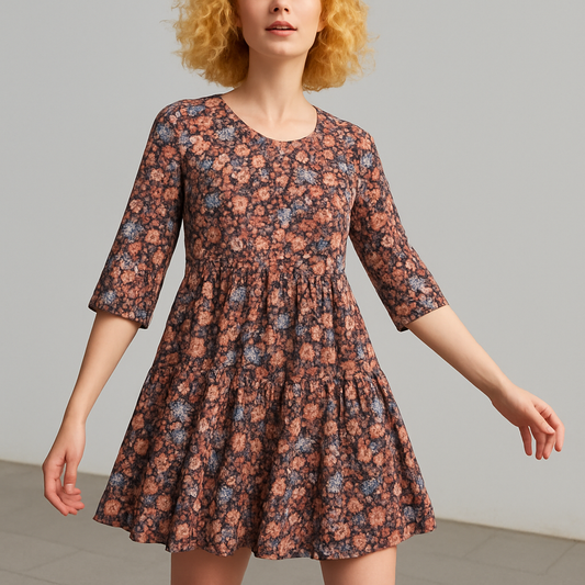 Floral Print Mesh Smock Dress
