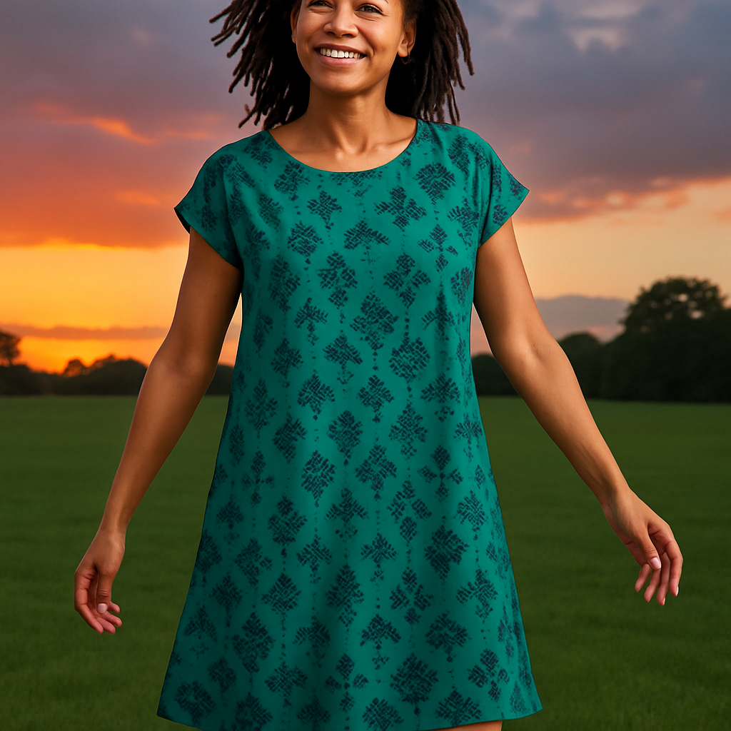 Green Print Jersey A Line Dress
