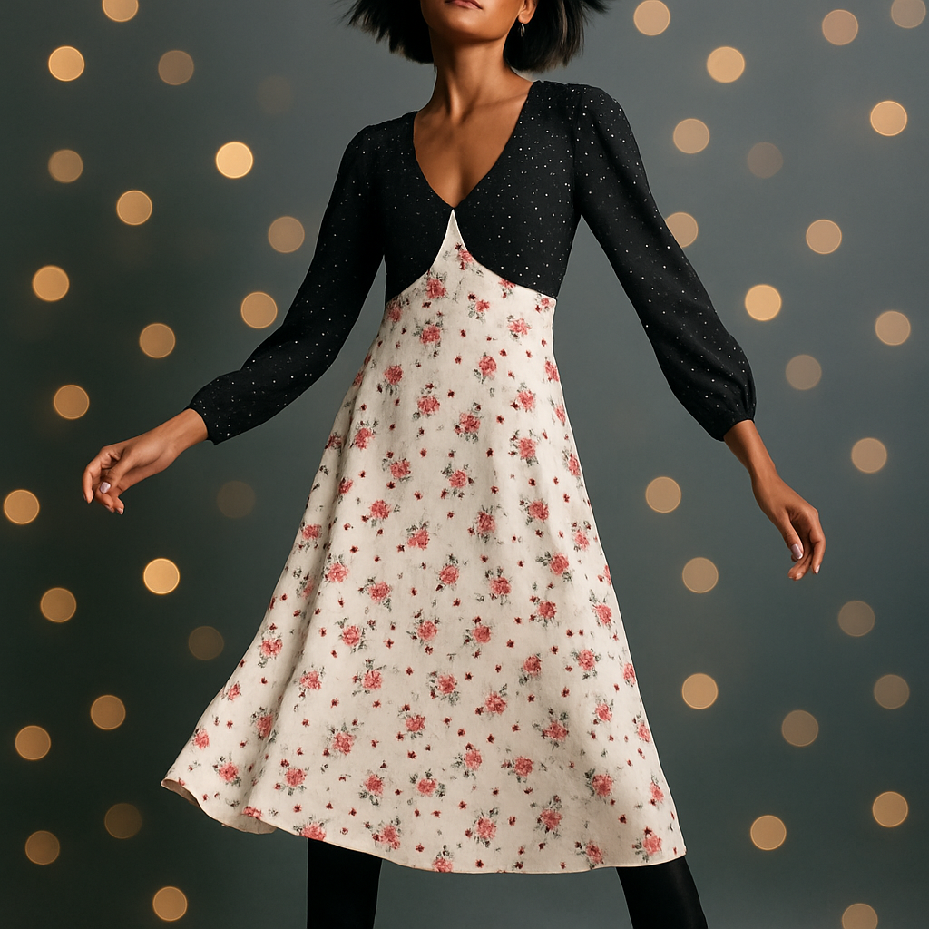 Mixed Print Midi Dress