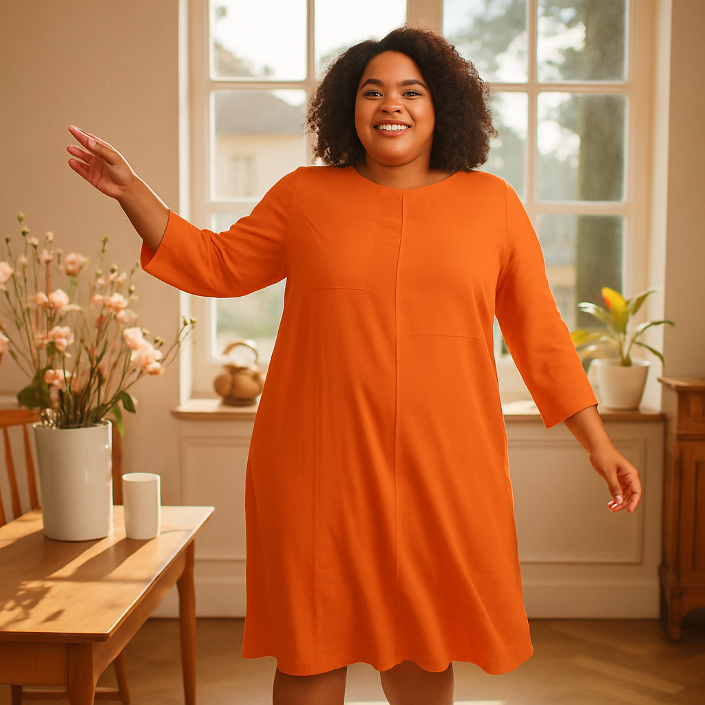 Orange Contrast Stitch Midi Column Dress