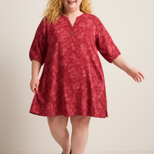 Red Print Pure Cotton Jersey Shift Dress