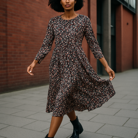 Black Ditsy Supersoft Pocket Midi Dress