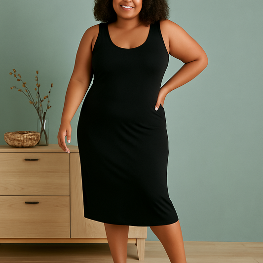 Black Ribbed Midi Dress