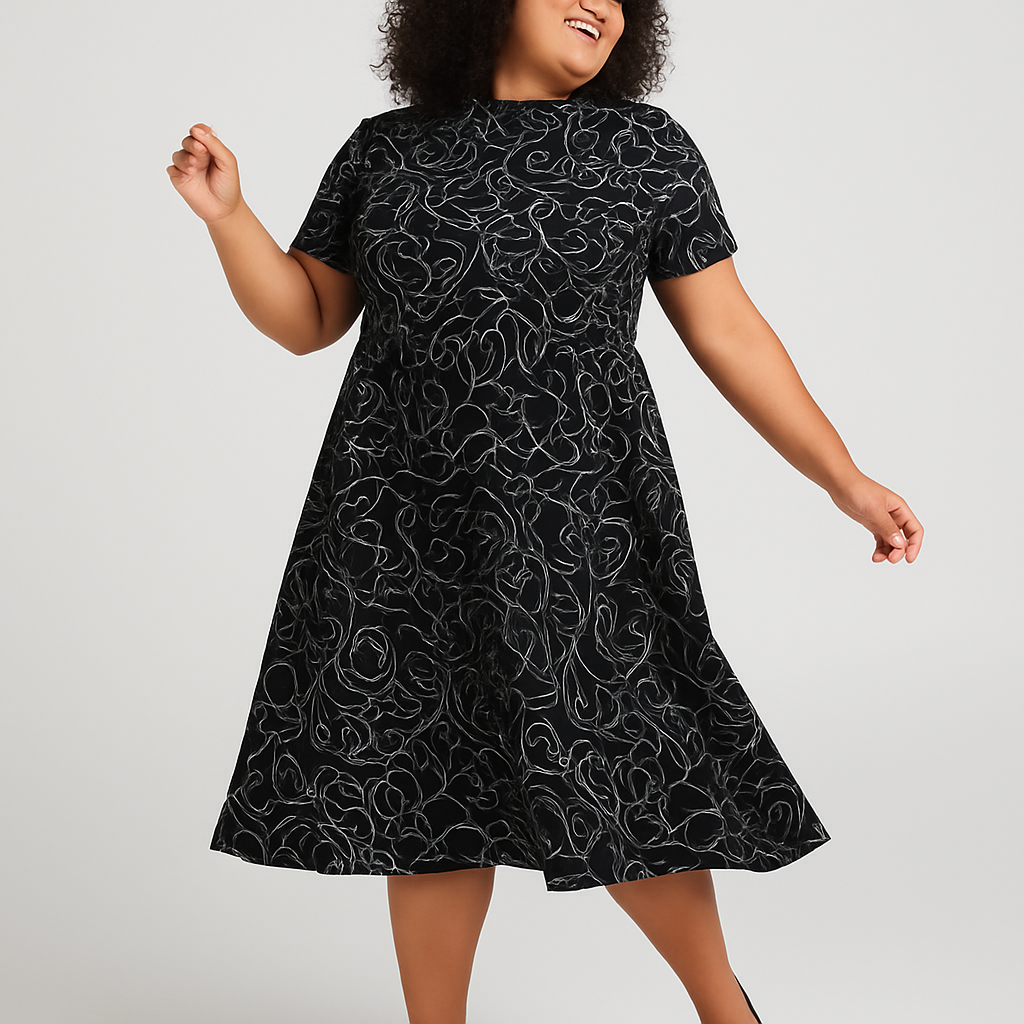 Black Print Button Shirt Dress