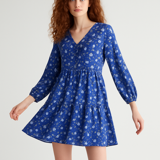 Blue Ditsy Smock Dress Flowered Pattern