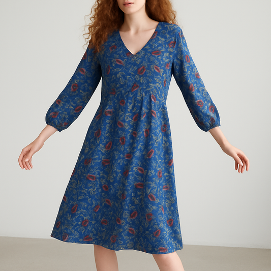 Blue Print Button Dress