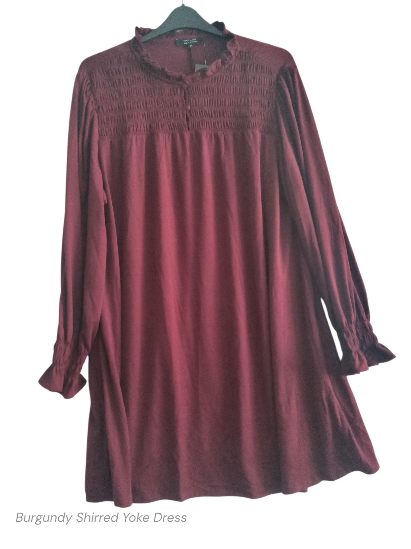 Burgundy Shirred Yoke Dress