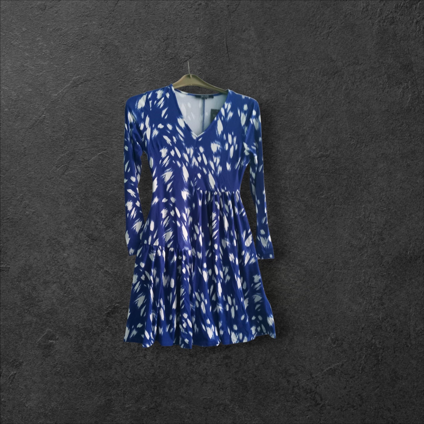 Cobalt Print Shirred Midi Dress YC708