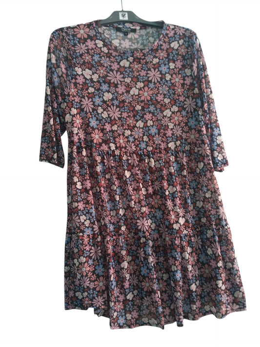 Floral Print Mesh Smock Dress