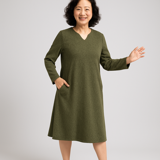 Green Print Pocket Shift Dress