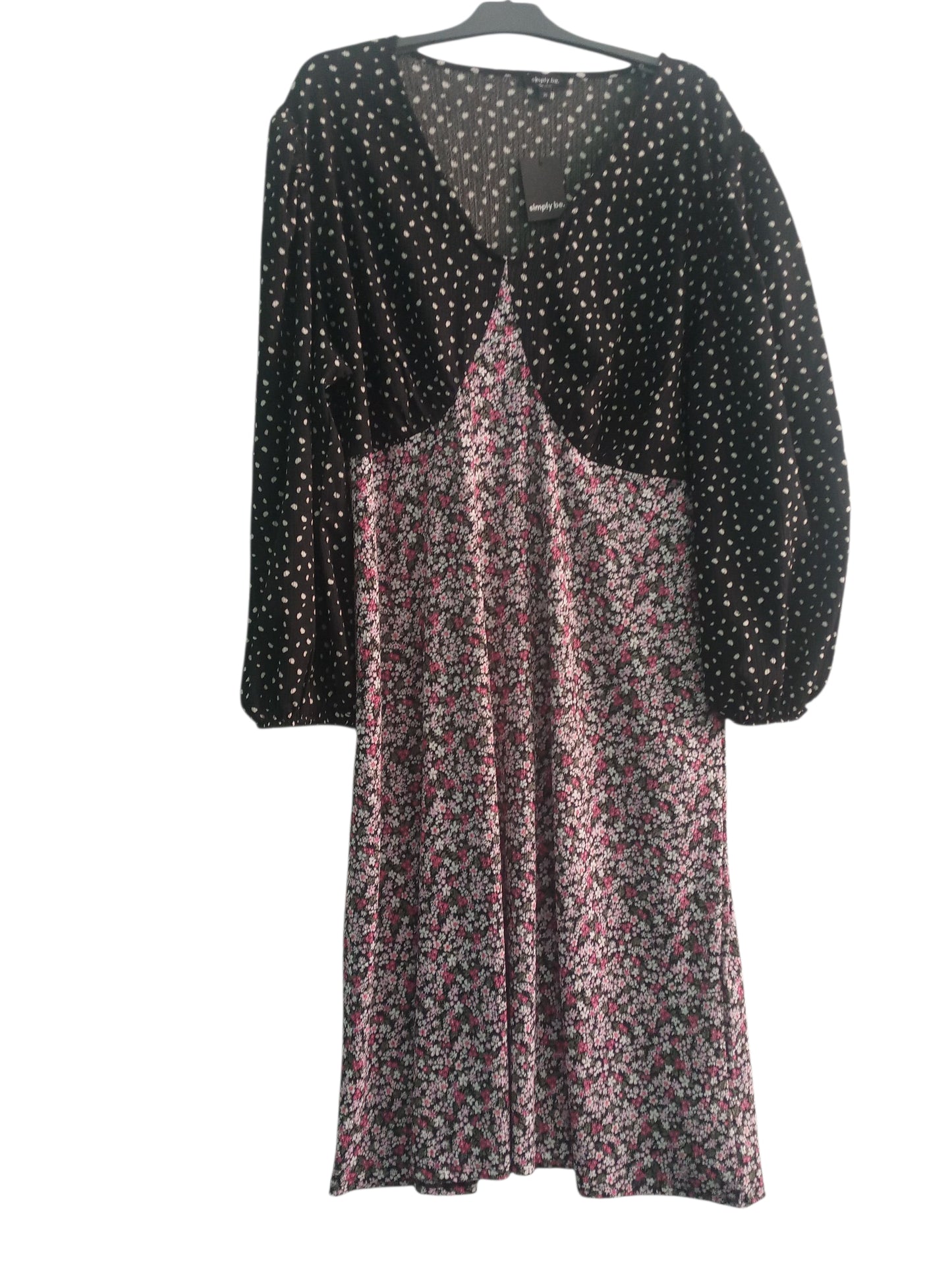 Mixed Floral Spot Print Long Sleeve Waffle Midi Dress