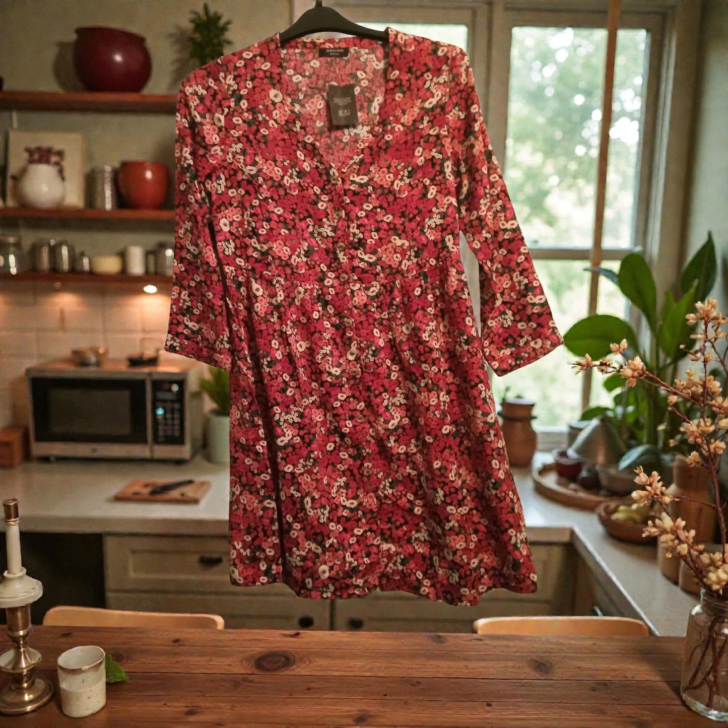 Pink Floral Relaxed Button Through Smock Dress RN154